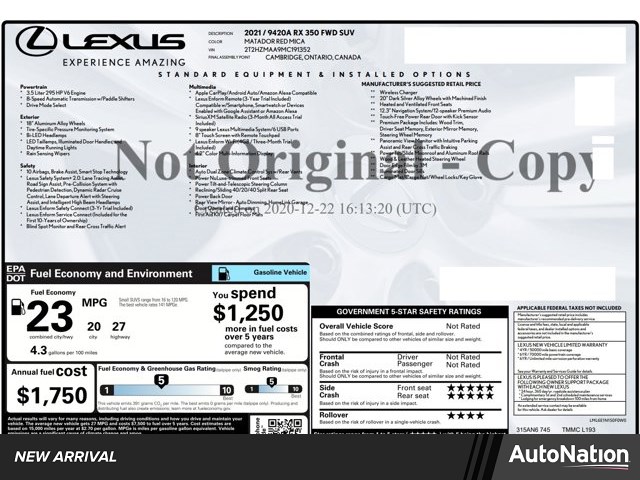 2021 Lexus RX 2WD Sport Utility Vehicles