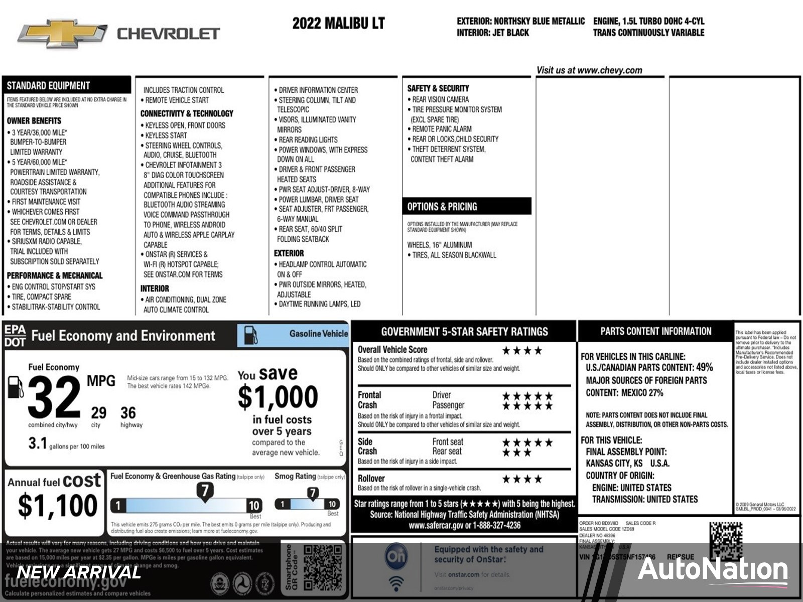 2022 Chevrolet Malibu 4-door Mid-Size Passenger Car